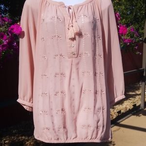 Lane Bryant Blush Pink Embroidered Tassel Peasant Blouse